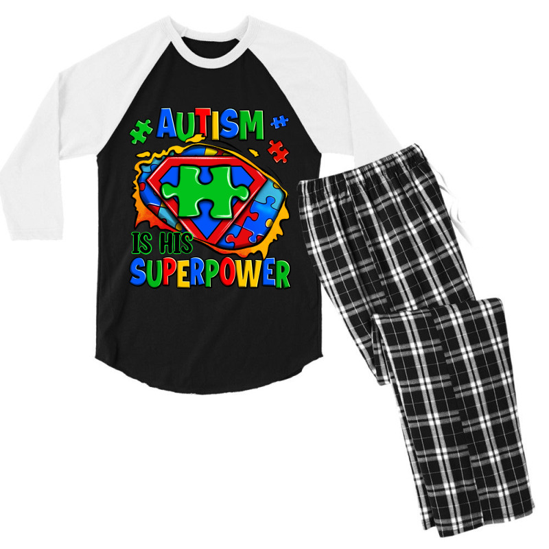 Autism Is His Superpower Ripped Men's 3/4 Sleeve Pajama Set | Artistshot