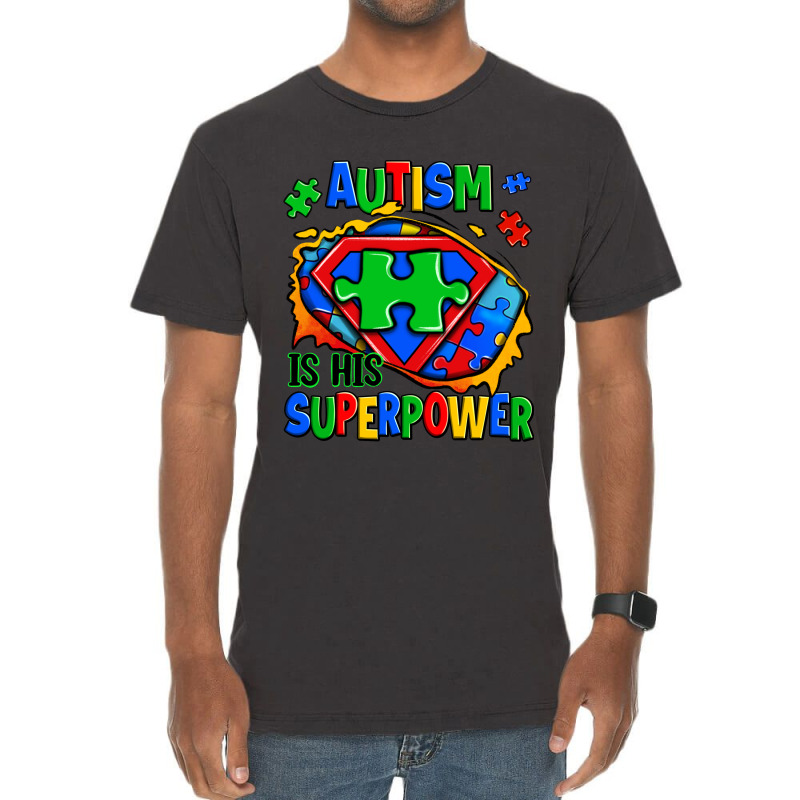 Autism Is His Superpower Ripped Vintage T-shirt | Artistshot