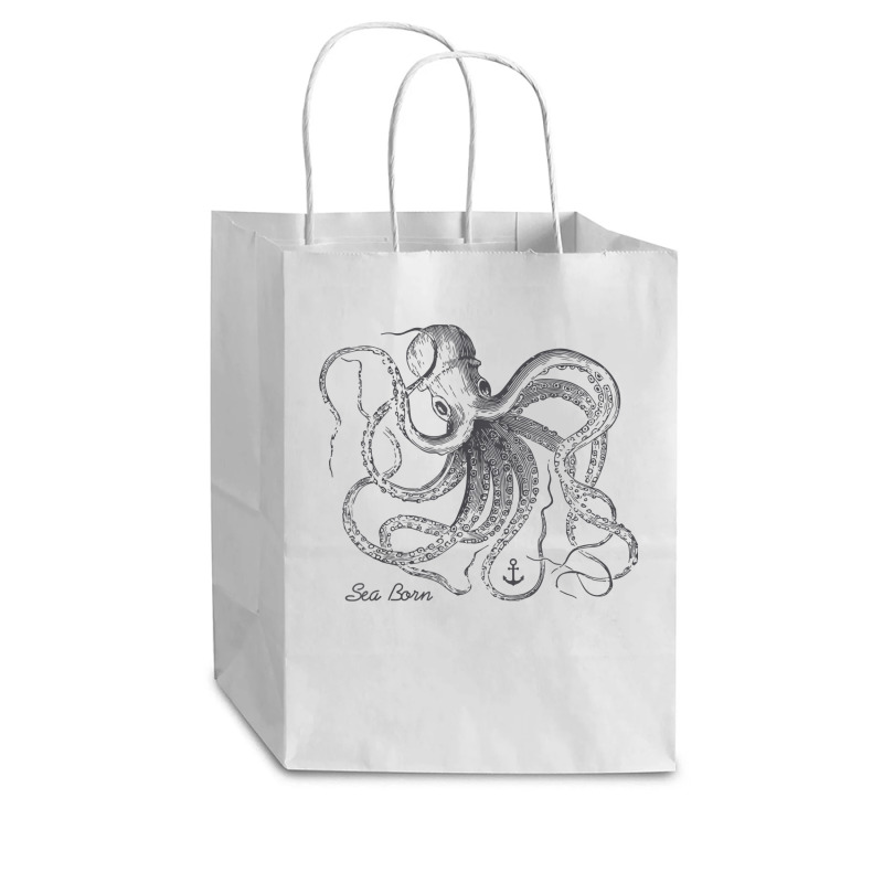 Vintage Black Octopus Marine Biologist Ocean Sea Life 5 Cub Paper Bag - 8 X 4 1/2 X 10 1/4 | Artistshot