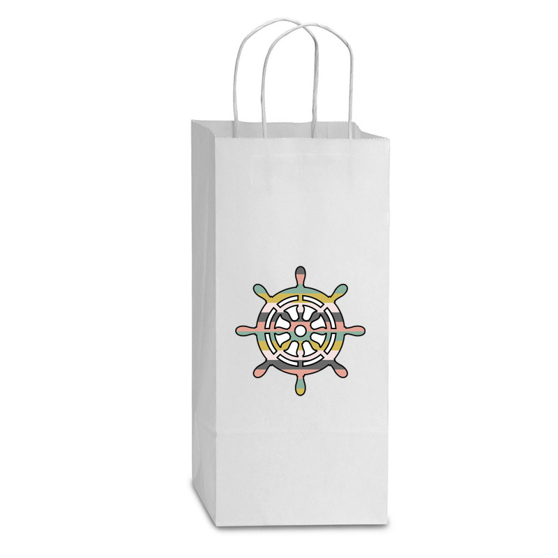 Ship Wheel Green Striped Double Wine Paper Bag - 6 1/2 X 3 1/2 X 12 3/8 | Artistshot