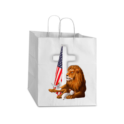 Christian Patriotic Lion And Lamb Cross Sheep Dove Usa Flag Premium 