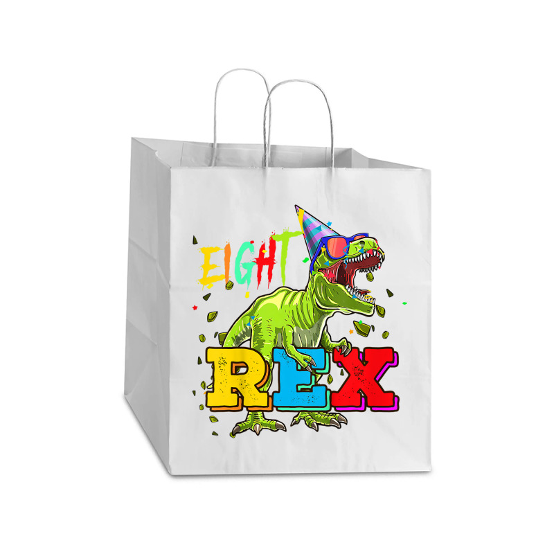 Kids Eight Rex 8th Birthday Gifts Eighth Dinosaur 8 Year Old Boy Take Out Paper Bag - 14 X 10 X 15 1/2 | Artistshot