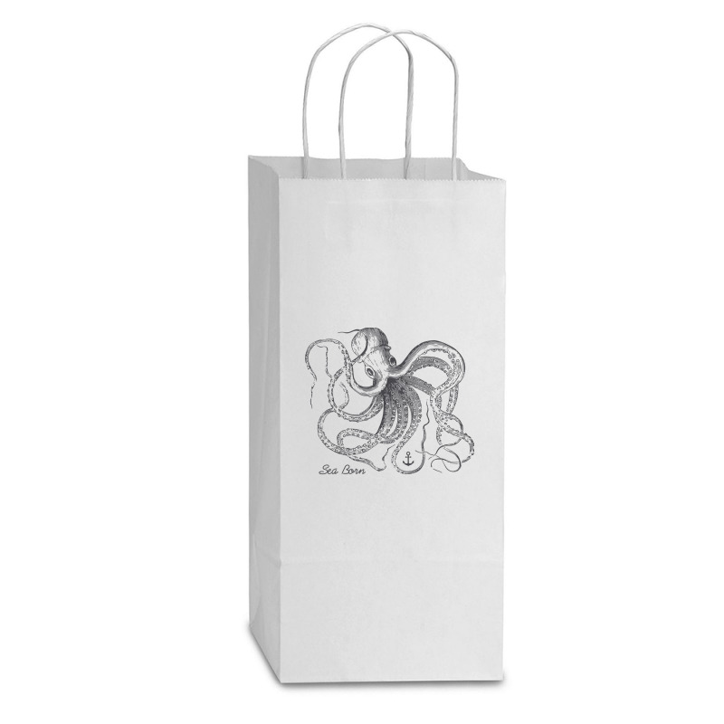 Vintage Black Octopus Marine Biologist Ocean Sea Life 5 Double Wine Paper Bag - 6 1/2 X 3 1/2 X 12 3/8 | Artistshot