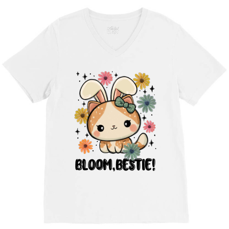 Bloom Bestie Cat V-neck Tee | Artistshot