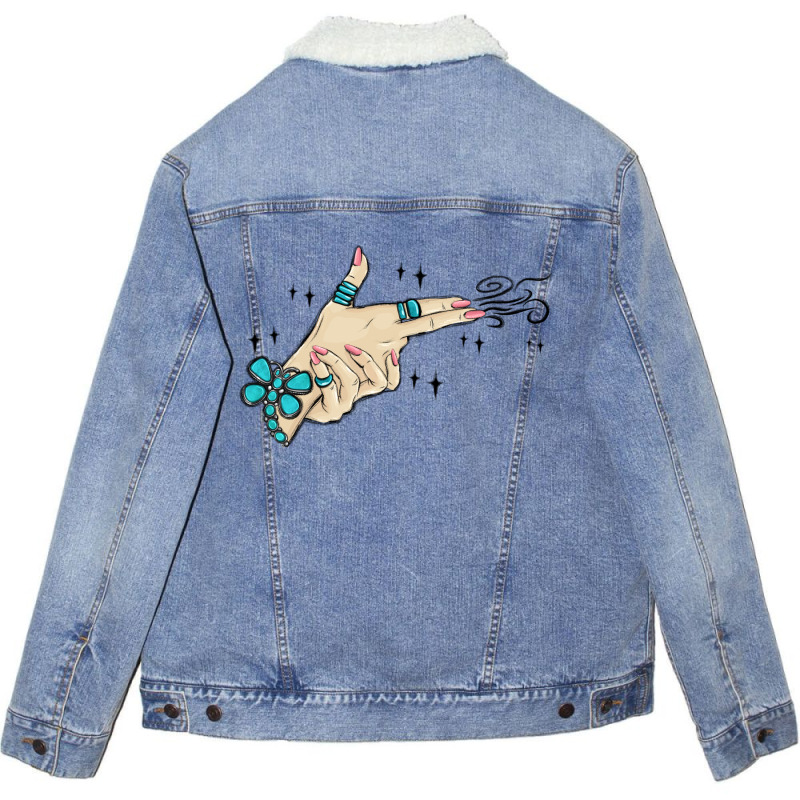 Western Turquoise Gun Hand Unisex Sherpa-lined Denim Jacket | Artistshot