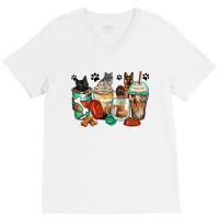 German Shepherd Black And Grey Cat Coffee Cups V-neck Tee | Artistshot