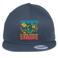 Easily Distracted Coffee Books And Dragons Lover Girls Boys Funny Gift Flat Bill Snapback Cap | Artistshot