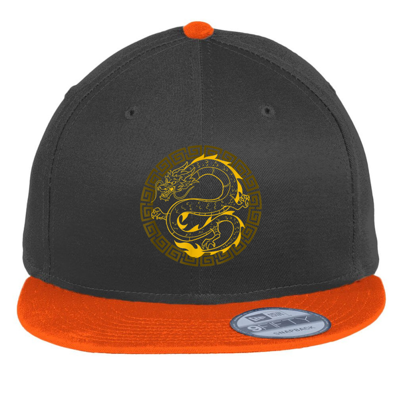 Golden Chinese Dragon Gift Shirt Martial Arts Asian Culture Retro Vint Flat Bill Snapback Cap by HailieDesign | Artistshot