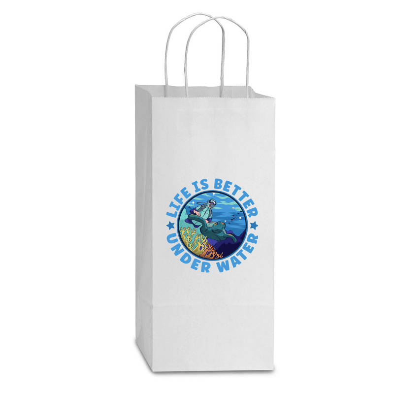 Life Is Better Under Water Marine Biology Scuba Diver Premium T Double Wine Paper Bag - 6 1/2 X 3 1/2 X 12 3/8 | Artistshot