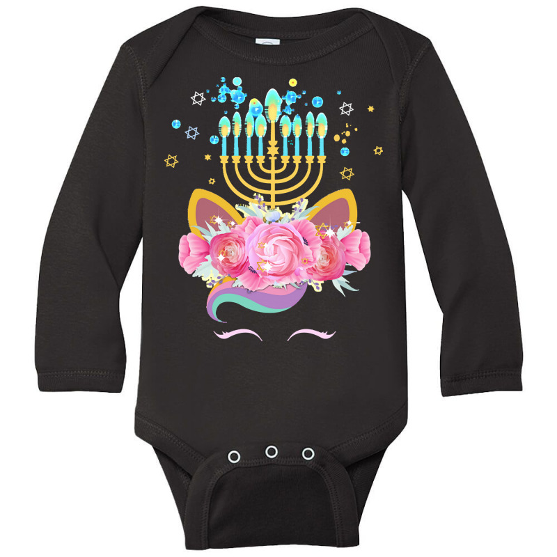 Cute Unicorn Face Hanukkah Gift T  Shirt Unicorn Face Hanukkah Funny H Long Sleeve Baby Bodysuit | Artistshot