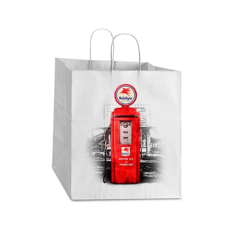 Vintage Gas Pump Station Mobil Take Out Paper Bag - 14 X 10 X 15 1/2 | Artistshot