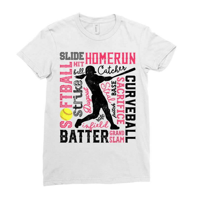 Softball Typography Word Art Funny Batter Pitcher Catcher T Shirt Ladies Fitted T-Shirt by phuongvu | Artistshot