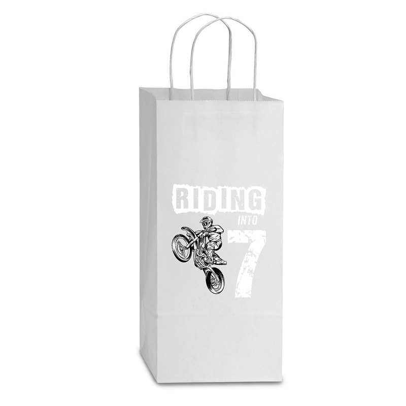 Riding Into 7 Years Old 7th Birthday Boy Dirt Bike Party Double Wine Paper Bag - 6 1/2 X 3 1/2 X 12 3/8 | Artistshot