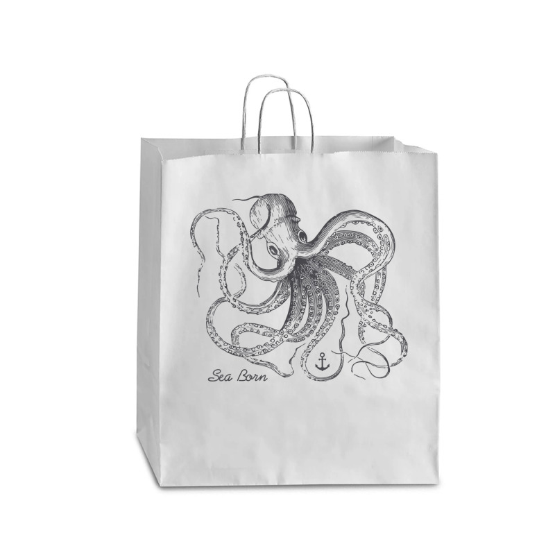 Vintage Black Octopus Marine Biologist Ocean Sea Life 5 Queen Paper Bag - 16 X 6 X 19 1/4 | Artistshot