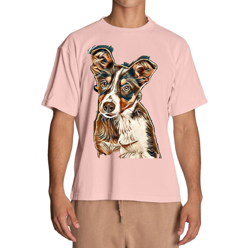 Australian Shepherd Dog Against Green Background Urban Heavy T-shirt by Kemnabi | Artistshot