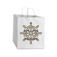 Ship Wheel Green Striped Take Out Paper Bag - 14 X 10 X 15 1/2 | Artistshot