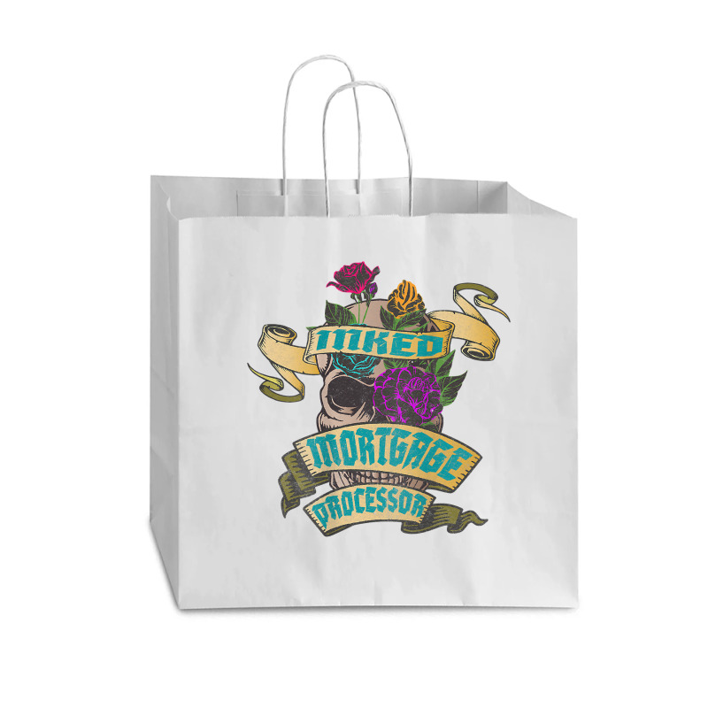 Mortgage Processor Inked Skull Tattoo Backside Design T Shirt Vogue Paper Bag - 16 X 6 X 12 | Artistshot