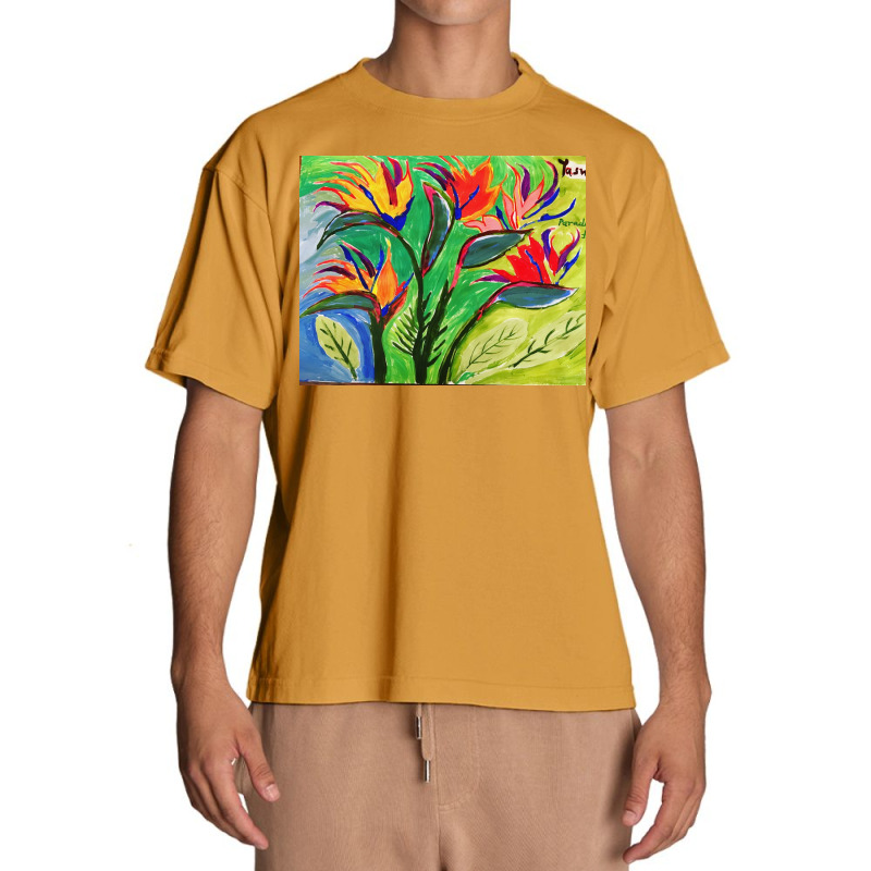 Paradise Flowers Acrylic Painting Urban Heavy T-shirt by Angelysmina | Artistshot