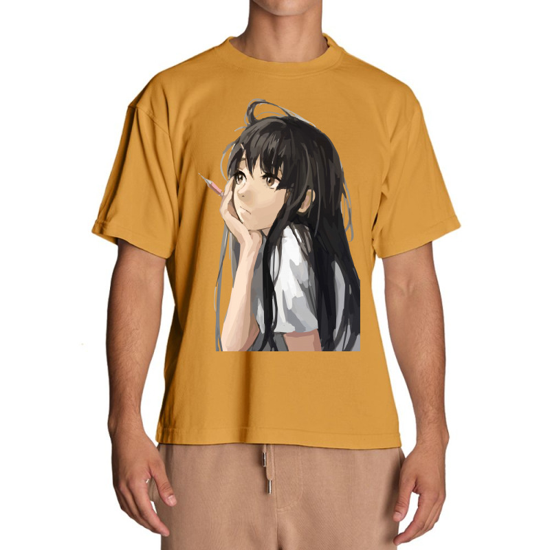 Anime Artist Girl Thinking (lowpoly) (zoomout Effect) Urban Heavy T-shirt | Artistshot