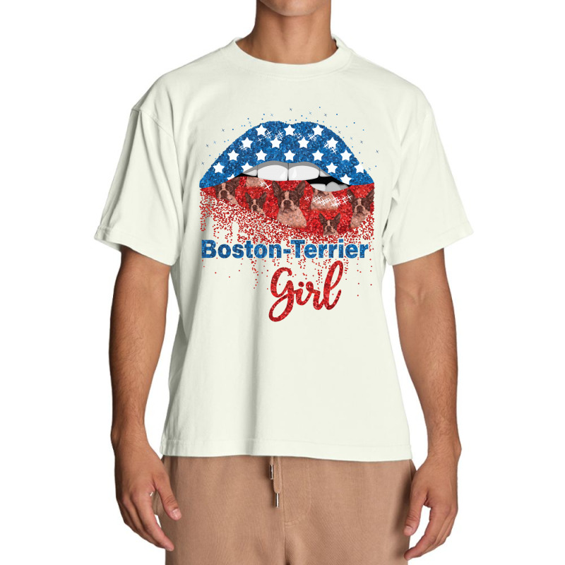 Boston Terrier Girl Pretty American Flag Sexy Biting Lip 4th Of July U Urban Heavy T-shirt | Artistshot