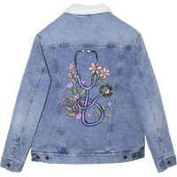 Floral Stethoscope Unisex Sherpa-lined Denim Jacket | Artistshot