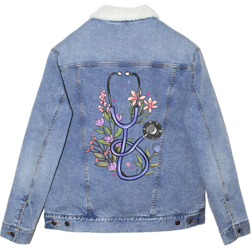 Floral Stethoscope Unisex Sherpa-lined Denim Jacket | Artistshot