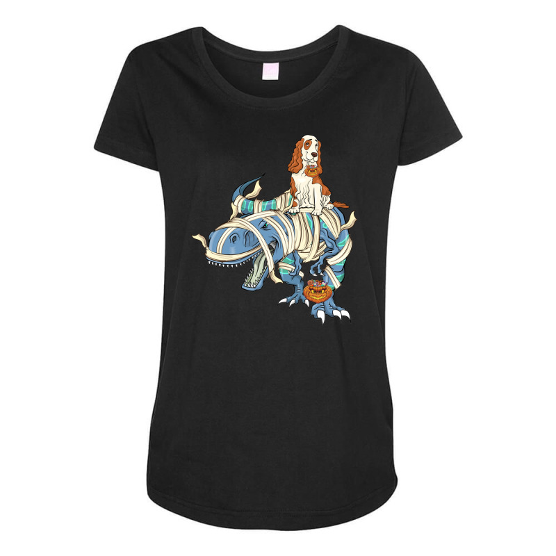 Cocker Spaniel Riding Dinosaur Halloween Dog Maternity Scoop Neck T-shirt by NapetArt | Artistshot