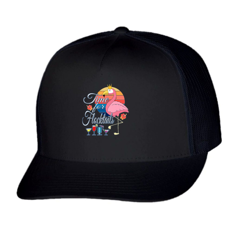 Time For Flocktails Retro Pink Flamingo Drinking Bird Puns Premium Trucker Cap by EaglesonBonnie | Artistshot