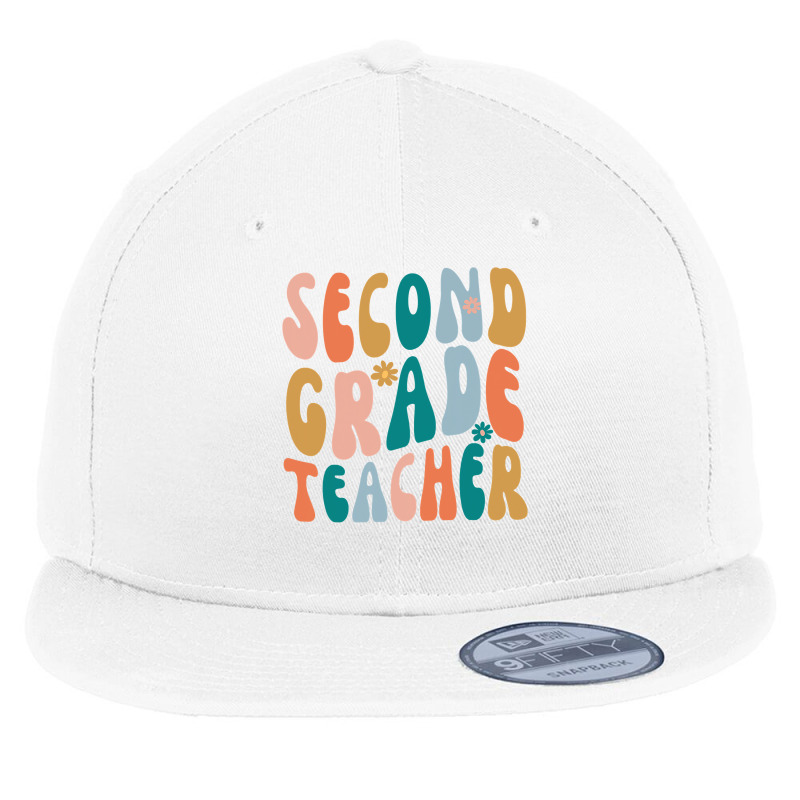 Second Grade Teacher Retro Groovy Design 2nd Grade Teaching , Best Gif Flat Bill Snapback Cap | Artistshot