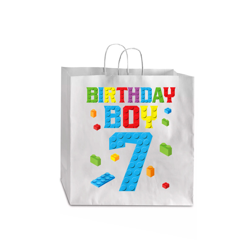 Master Builder 7th Birthday Boy 7 Seven Year Building Bricks T Shirt Jumbo Paper Bag - 18 X 7 X 18 3/4 | Artistshot