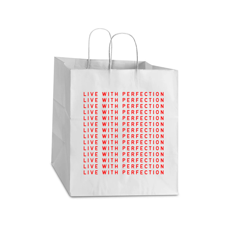 Live With Perfection Red Pattern Aesthetic Take Out Paper Bag - 14 X 10 X 15 1/2 | Artistshot