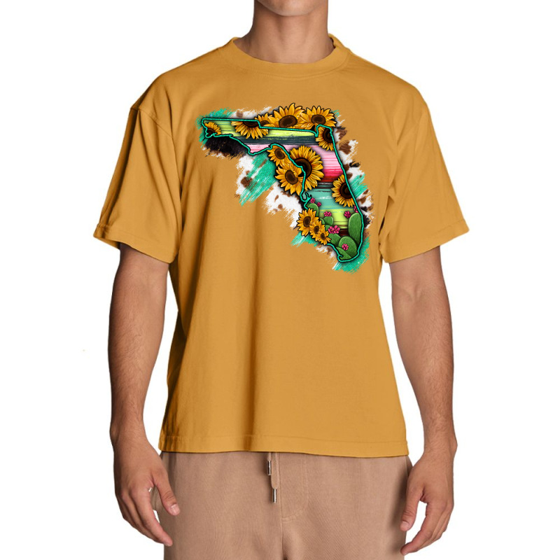 Florida Map Sunflower Cactus Serape Urban Heavy T-shirt | Artistshot