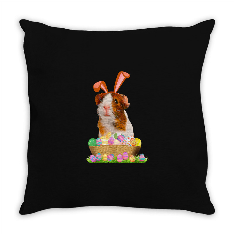 Funny Guinea Pig With Cute Bunny Ears Easter Day Eggs Basket Throw Pillow | Artistshot