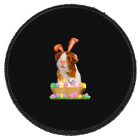 Funny Guinea Pig With Cute Bunny Ears Easter Day Eggs Basket Round Patch | Artistshot