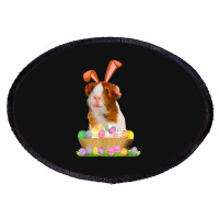 Funny Guinea Pig With Cute Bunny Ears Easter Day Eggs Basket Oval Patch | Artistshot