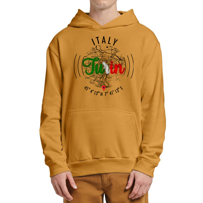 Turin Italy Road Map Art - Earth Tones Urban Pullover Hoodie | Artistshot