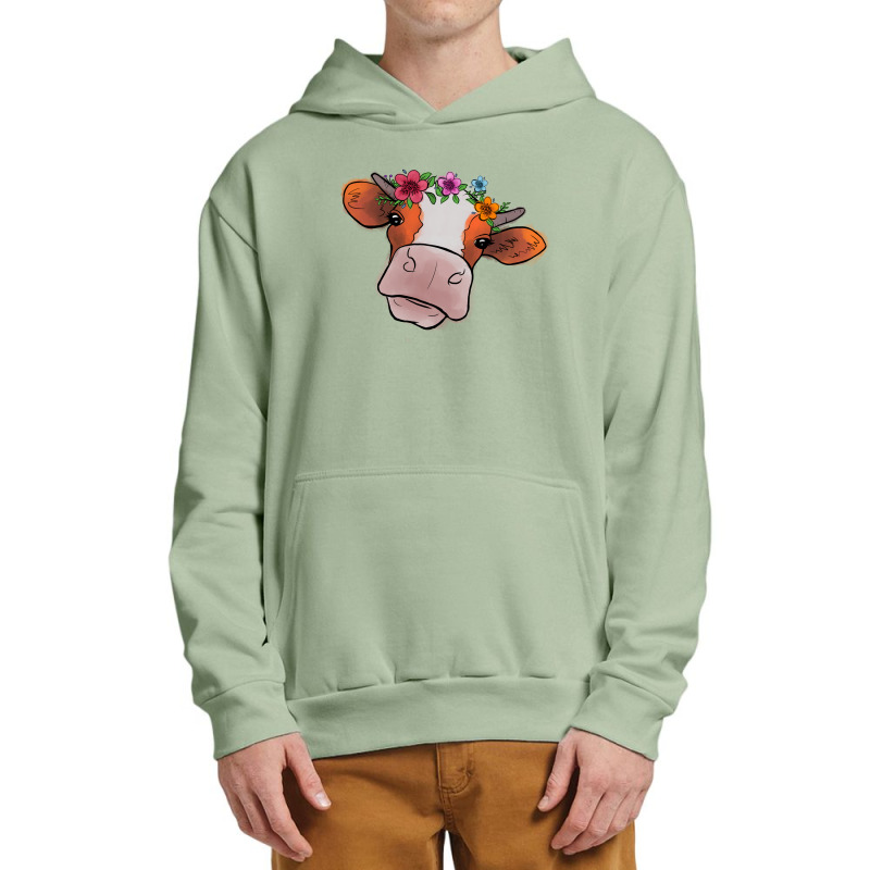 Cow With Flowers Urban Pullover Hoodie | Artistshot