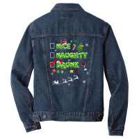 Nice Naughty Drunk Check Funny Christmas Cute Gifts Men Denim Jacket | Artistshot