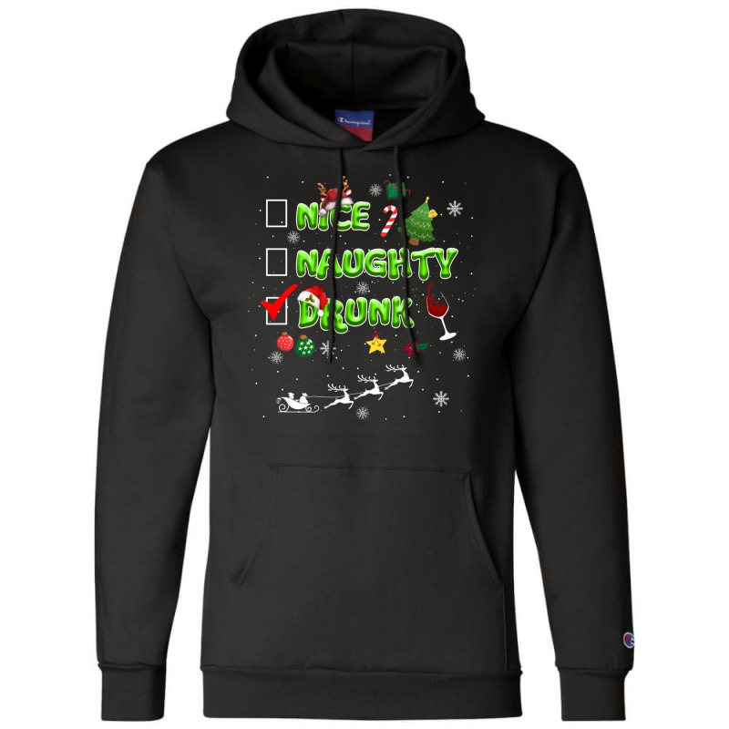 Nice Naughty Drunk Check Funny Christmas Cute Gifts Champion Hoodie | Artistshot