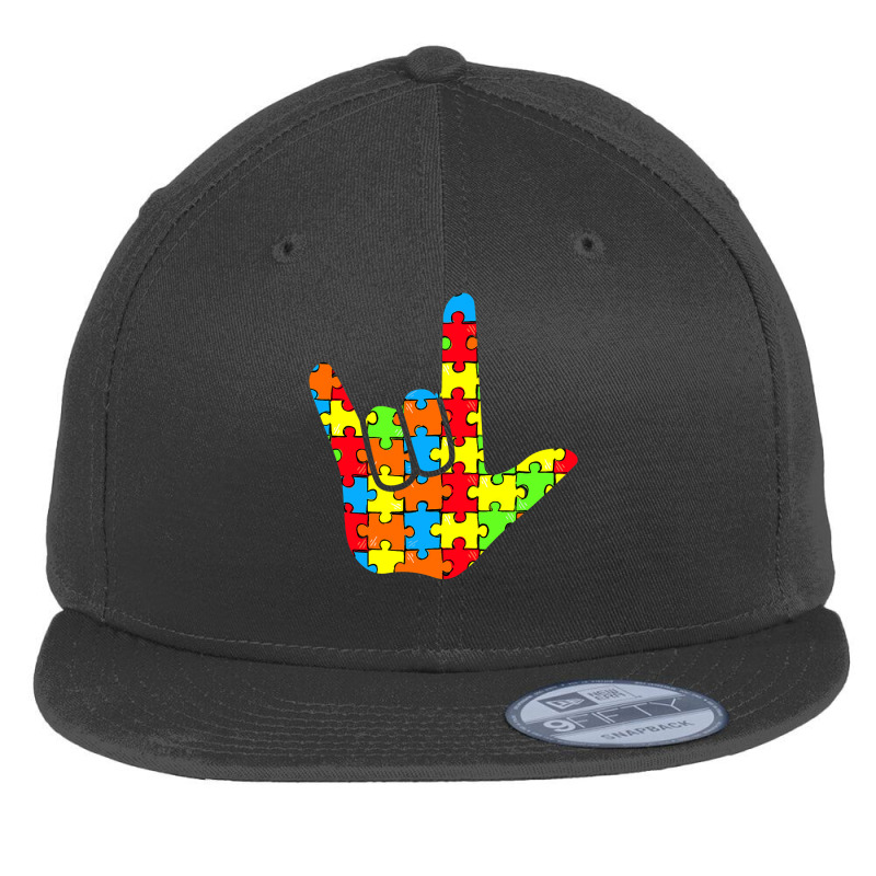 Asl Love Sign Language Autism Gift Awareness Support T Shirt Flat Bill Snapback Cap by sieuduong86 | Artistshot