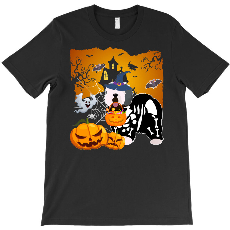 Old English Sheepdog Skeleton Halloween Happy Pumpkin T-shirt | Artistshot