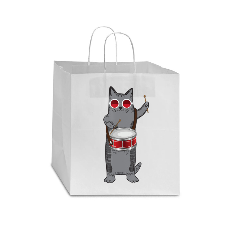 Cool Cat Playing The Snare Drum Hippy Percussionist Kitty Star Paper Bag - 13 X 7 X 13 | Artistshot