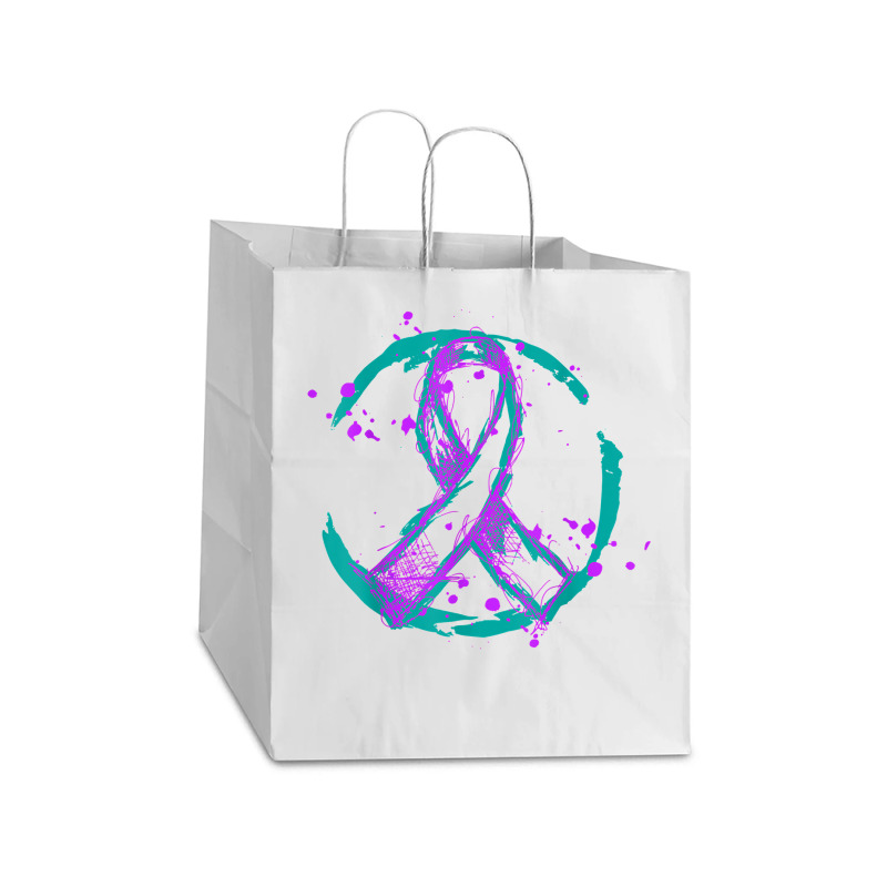 Retro Purple Green Ribbon National Hospice Palliative Care T Shirt Take Out Paper Bag - 14 X 10 X 15 1/2 | Artistshot