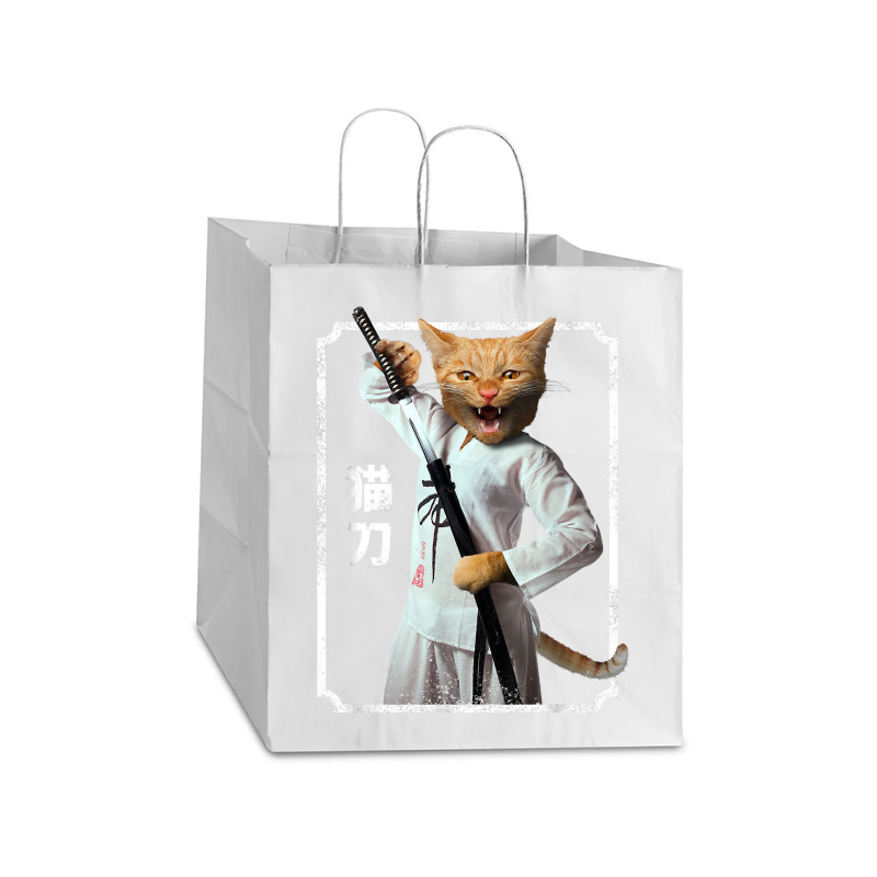 Ninja Cat , Samurai Funny Cat , Japanese Style T Shirt Take Out Paper Bag - 14 X 10 X 15 1/2 | Artistshot