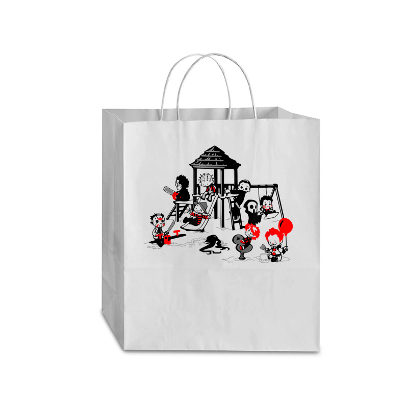 Horror Playground Children In Scary Movie Character Costumes T Shirt Traveler Paper Bag -13 X 6 X 15 3/4 | Artistshot