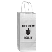 Hanukkah 2020 Dreidel Game Gift They See Me Rollin_ Jewish T-shirt Wine Paper Bag - 5 1/2 X 3 1/4 X 13 | Artistshot