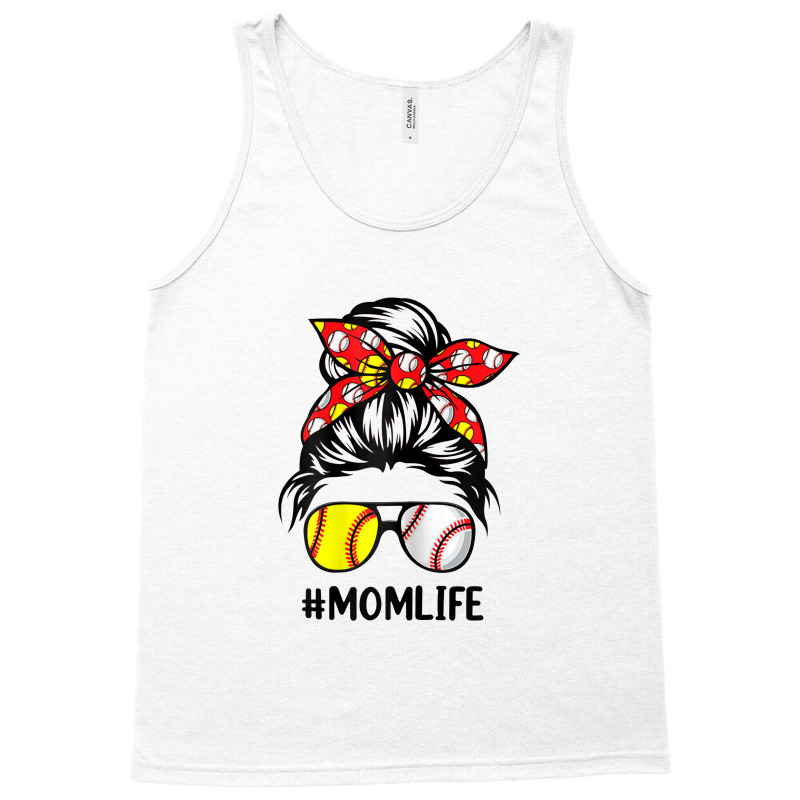 Womens Mom Life Softball Baseball Mothers Day Messy Bun Tank Top | Artistshot