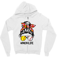 Womens Mom Life Softball Baseball Mothers Day Messy Bun Zipper Hoodie | Artistshot