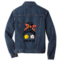 Womens Mom Life Softball Baseball Mothers Day Messy Bun Men Denim Jacket | Artistshot