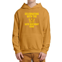 Celebrating With The 50th Birthday King Gold Text Urban Pullover Hoodie | Artistshot